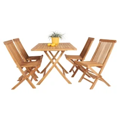 OUTRIUM JAVA/SYROS BORD + 4 STOLE HAVEMØBELSÆT TEAK