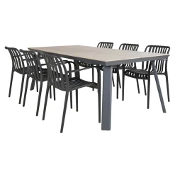 OUTRIUM LEROS/MURCIA BORD + 6 STOLE HAVEMØBELSÆT GRÅ / SORT